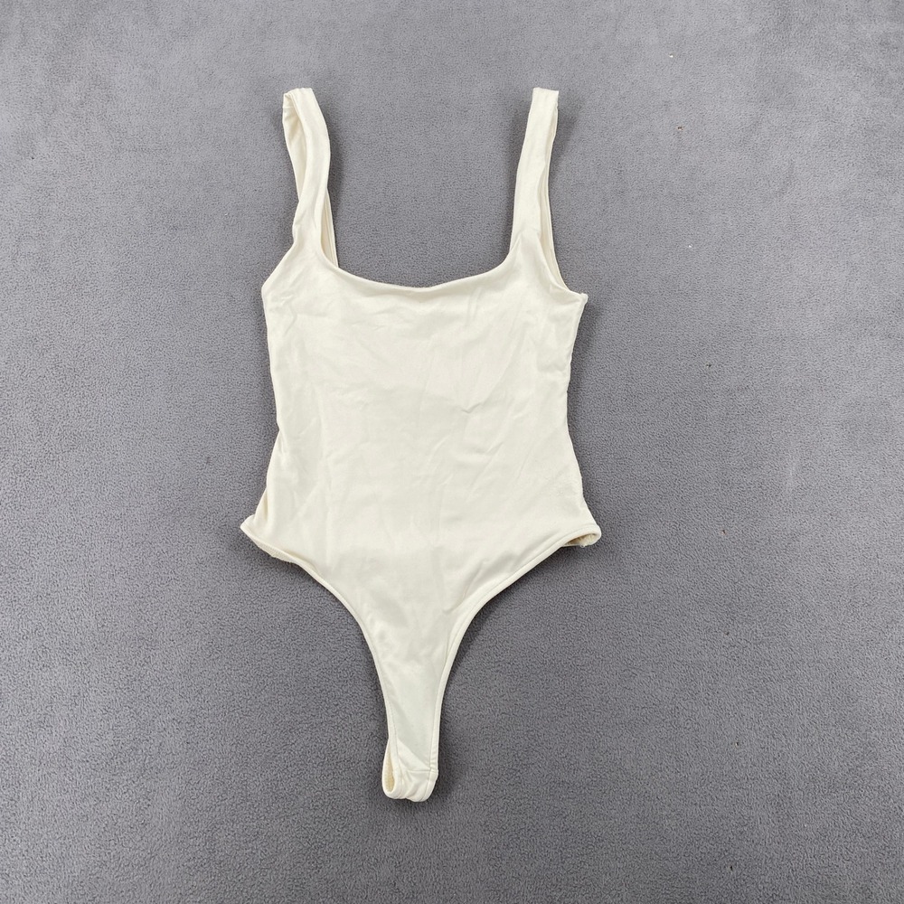 Zara Womens Sleeveless Square Neck Thong Bodysuit Cream Size Small 8555